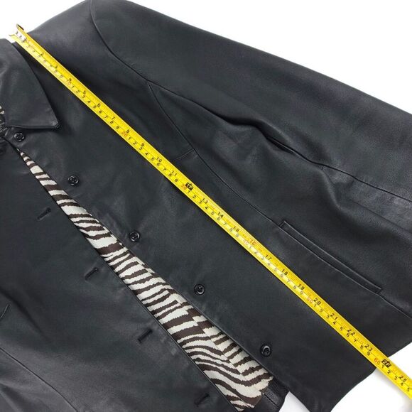 VINTAGE 100% Genuine Leather Jacket 90's Supermodel Mom Coat Small Black Zebra - Picture 3 of 9